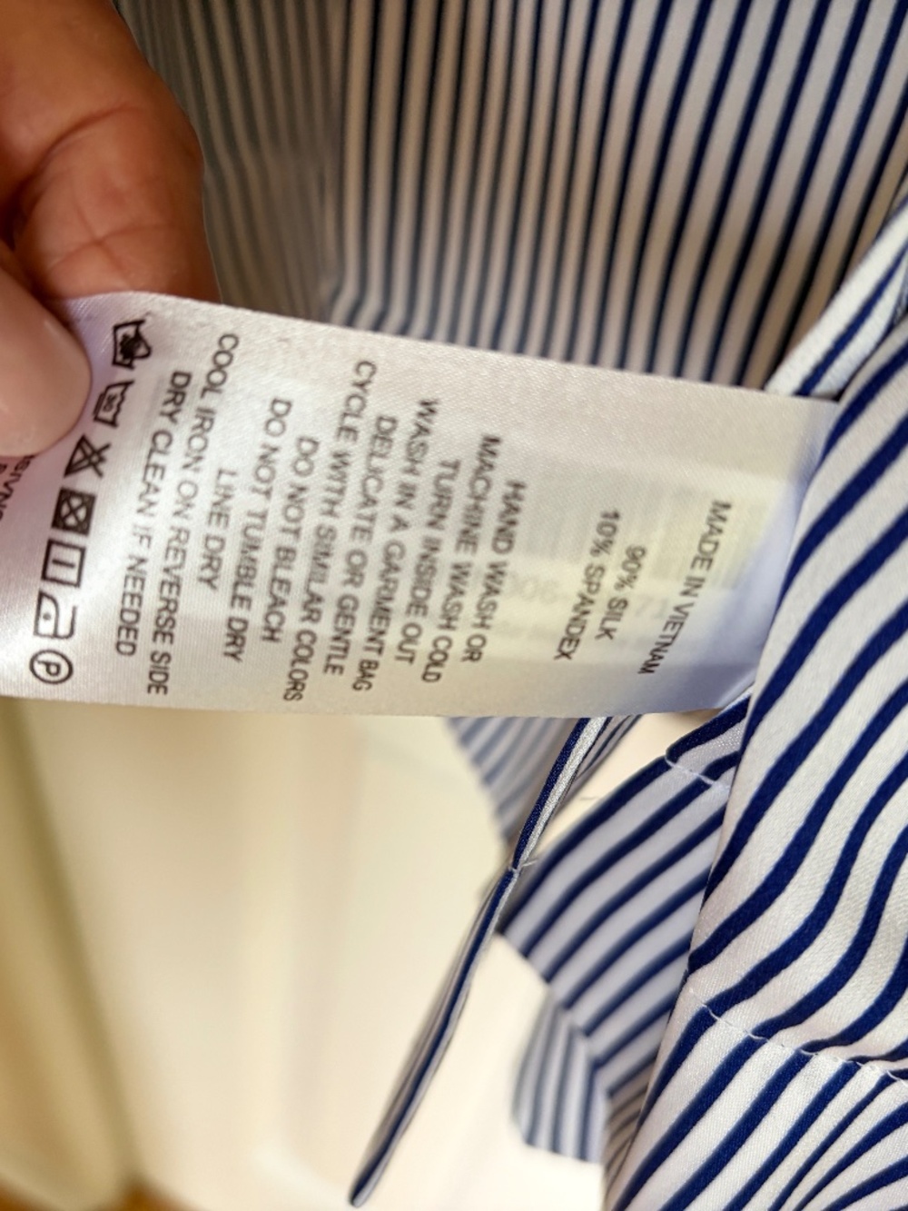 New Quince Washable Stretch Silk Short Sleeve Blouse Navy/white stripe Large - Picture 6 of 8
